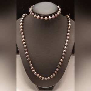 22" Real Black Pearl Necklace and Bracelet Set NWOT